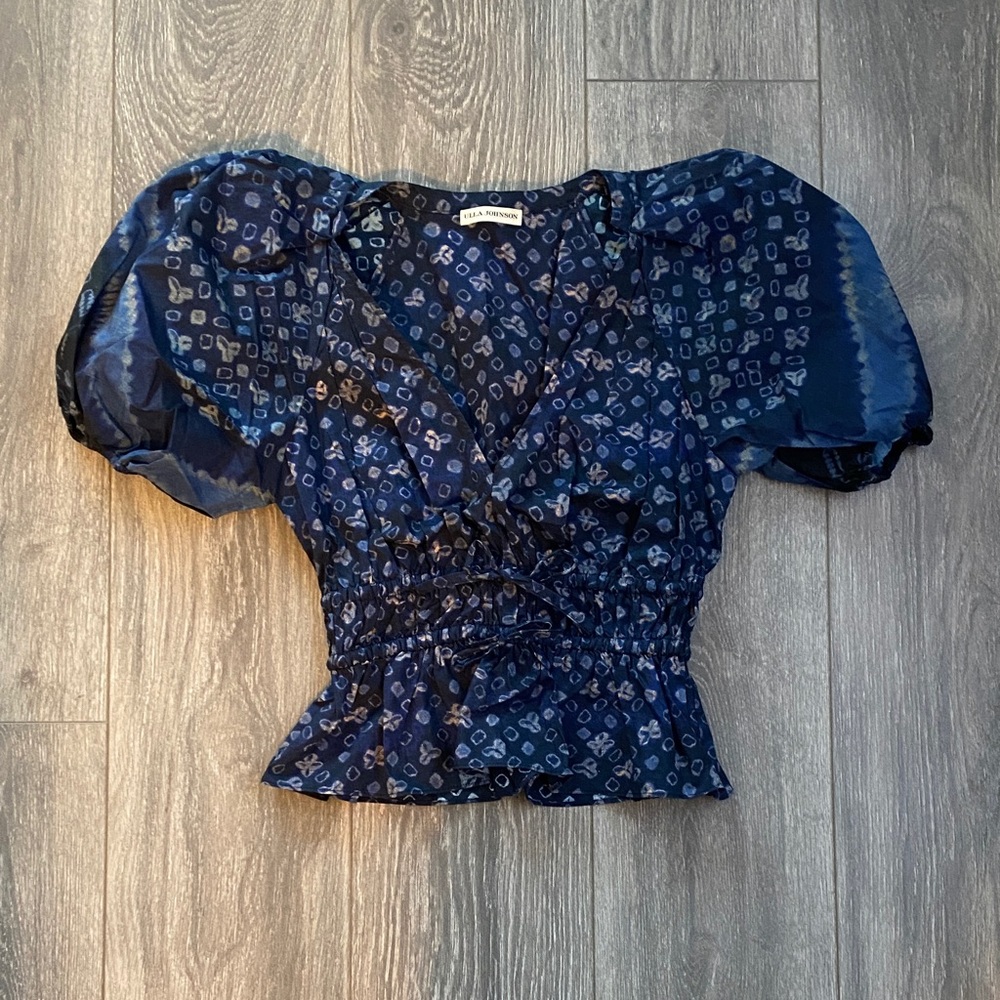 Ulla Johnson - 100% Cotton Smocked Bodice Puff Sleeve Blouse - Size 00